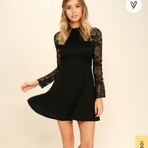 Lush Socialite Up My Life Black Lace Skater Dress